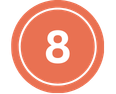 Coral circle with a white number 8 in the centre