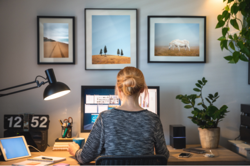 a person working from a desktop at home