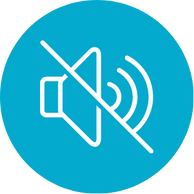 White audio Icon with line through to show no noice on a blue background