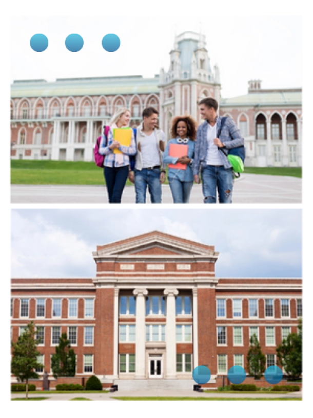 Group of students outside a university and aa university brick building