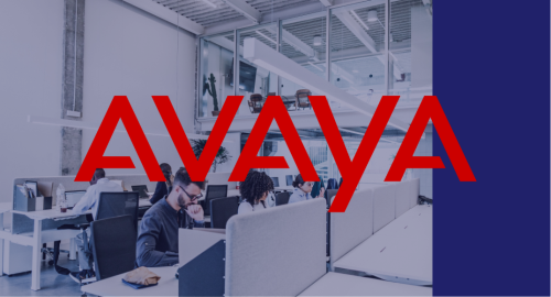 office worker photo and avaya logo