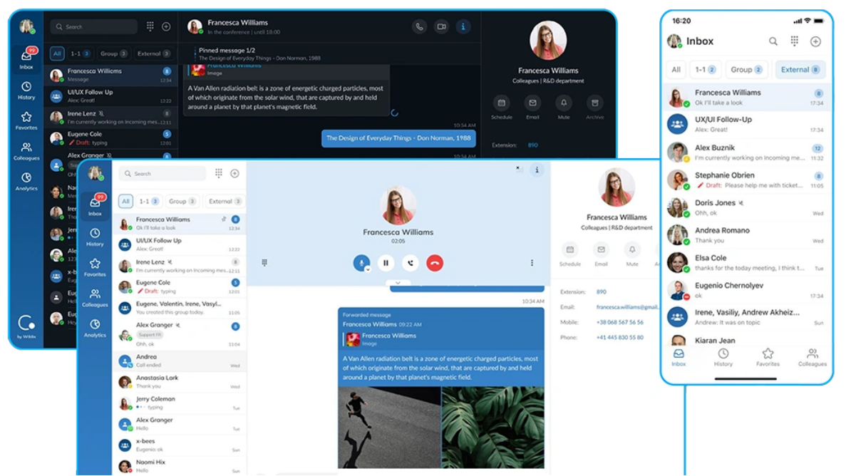 Wildix Collaboration 7 Artificial Intelligence screenshots of the dashboard analytics