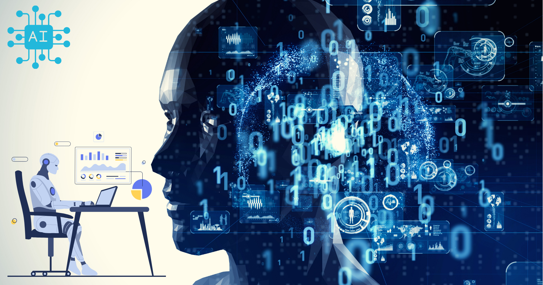 A robot at a computer graphic