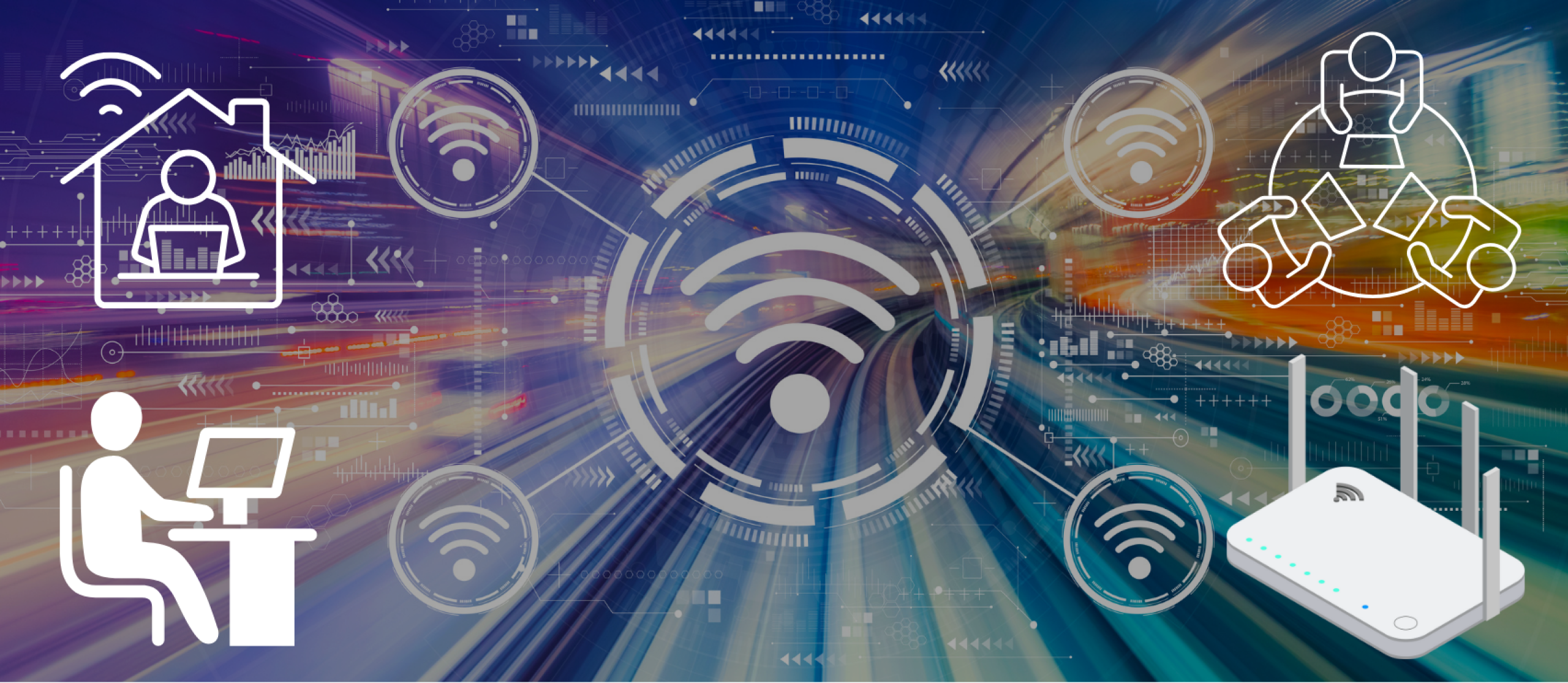 Wifi icons and remote worker icon