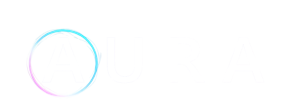 White letters saying Aura and a blue circle around the A.