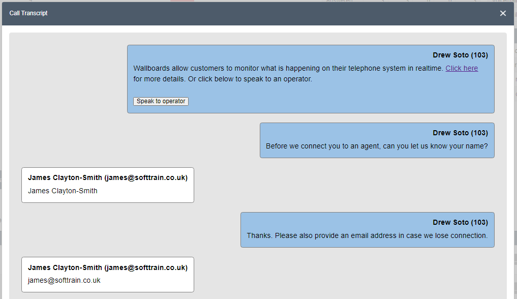 Softrain cloud and Wildix View full transcript of the chat platform screenshot