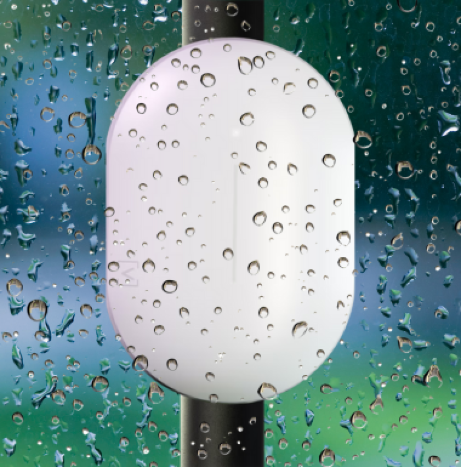 Alta Lab Outdoor white wifi module with a rainy background