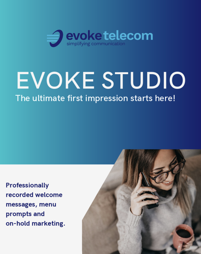Information On Hold Evoke Studio brochure cover - women talking  on a phone