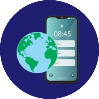 Mobile phone icon and graphic of earth