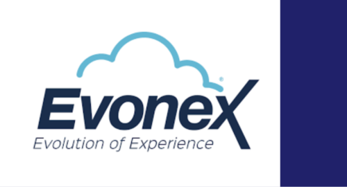 Evonex cloud telephony and unified communications logo with the brand tagline "Evolution of Experience", representing hosted business phone systems.