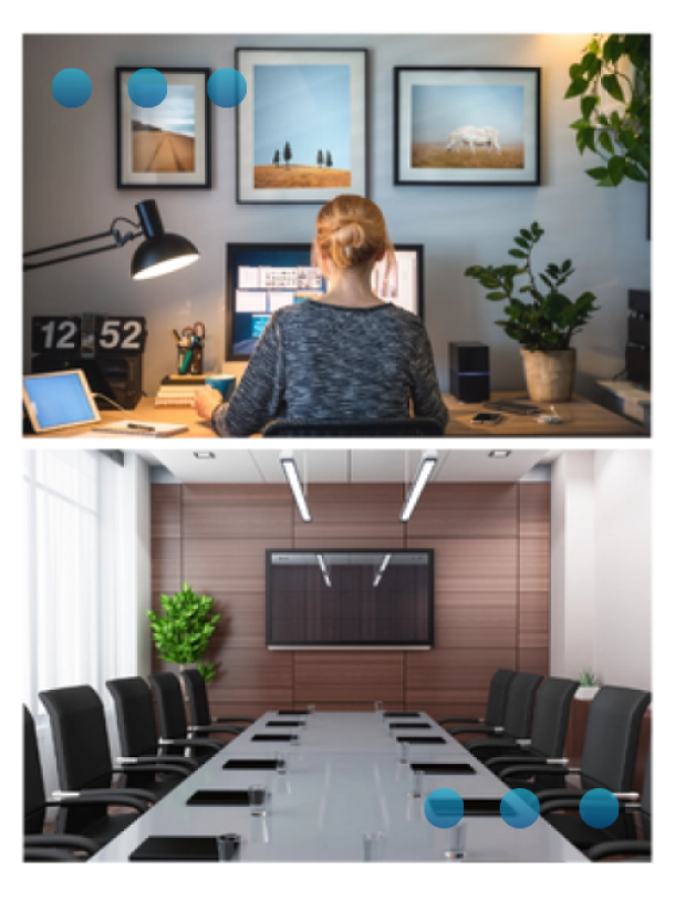 A women sat at a desk at home working on a laptop.
