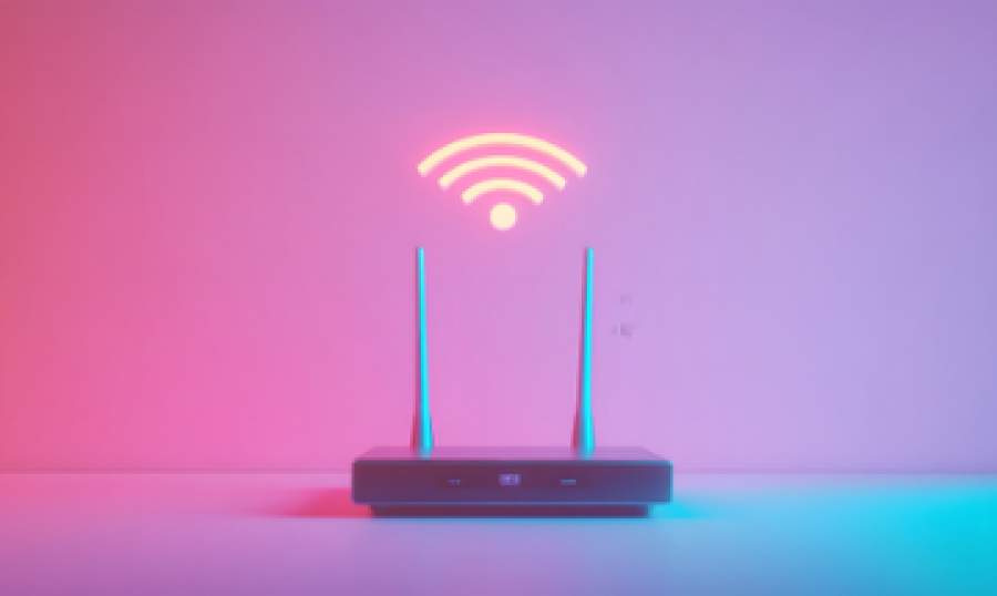 Router and wifi icon on a pink background