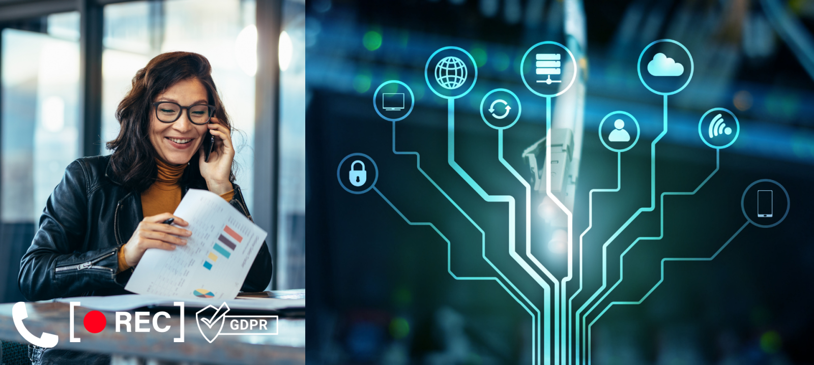 Women talking on the phone and cloud communication icons