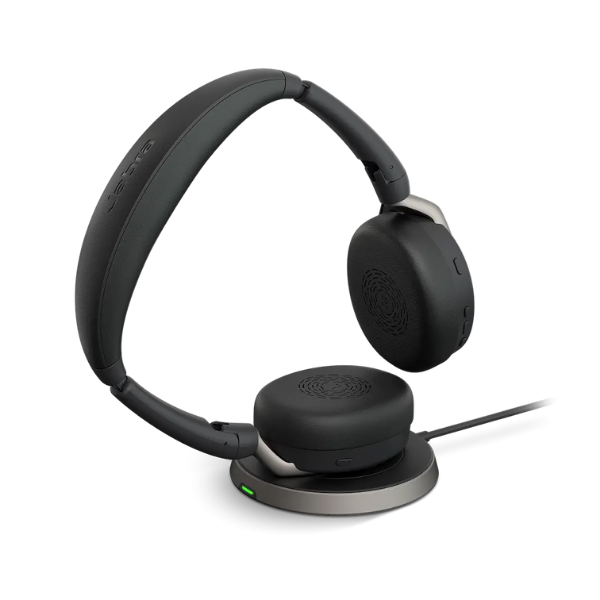 Headsets Jabra Evolve2 65 Flex transparent on docking station photograph