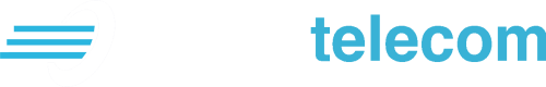 Evoke Telecom company logo with a white Evoke wording and light blue telecom word.