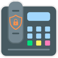 Office phone icon with coloured buttons with an orange padlock icon on top.