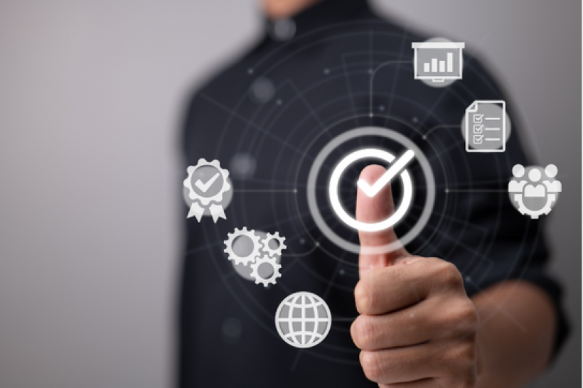 PCI compliance shown with icons and large tick in the centre