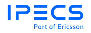 Blue letters iPECS part of Ericsson Logo