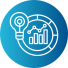 Circular blue line-art icon of a person at a desktop computer with a settings gear and speech bubble, representing centralised administration and control.