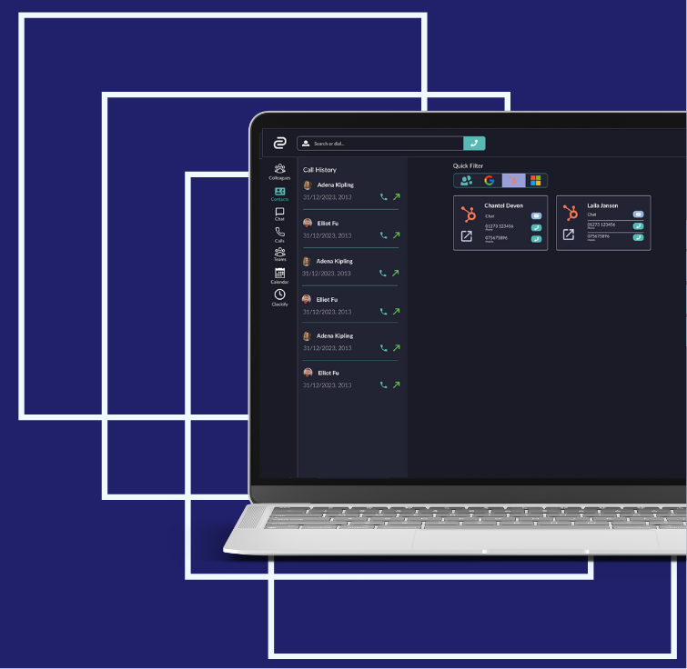 Laptop and example screen of iPECS Connect integration icons
