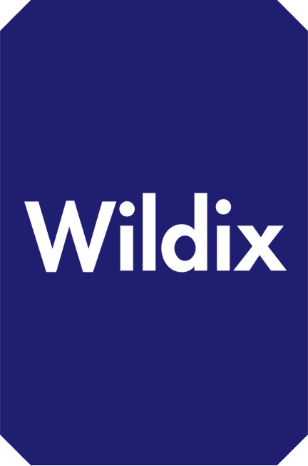 White Wildix Logo on a dark blue vertical rectangle