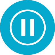 White pause Icon on a blue background to show controls