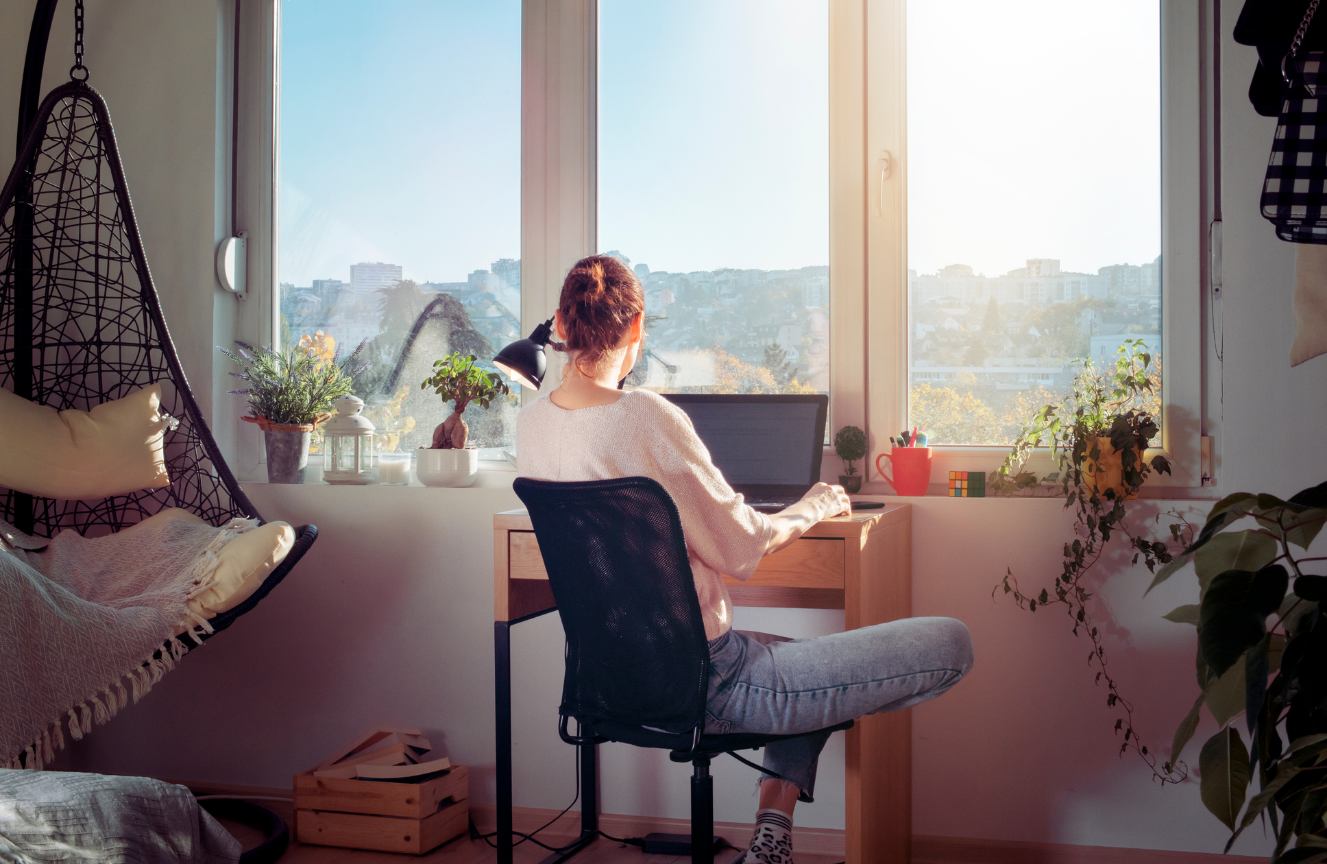 Remote working female on laptop