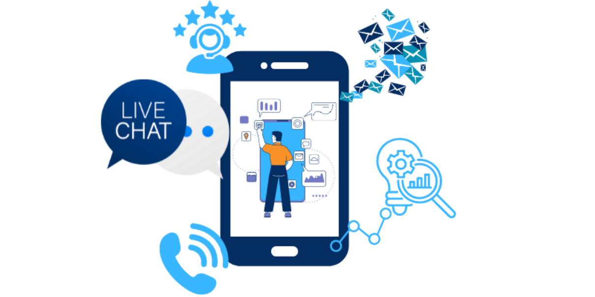 Mobile phone graphic with icons