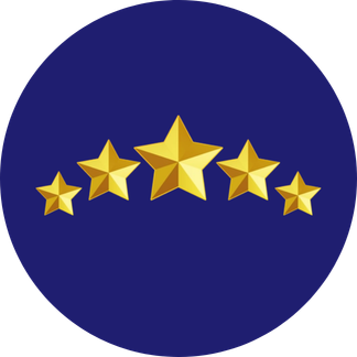 Five gold stars in a slight arch shape