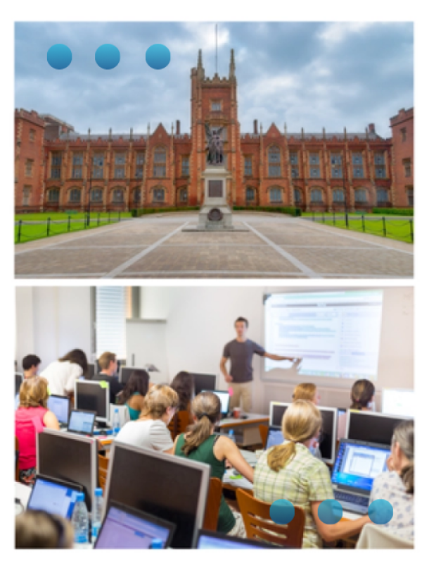 University building and lecture room