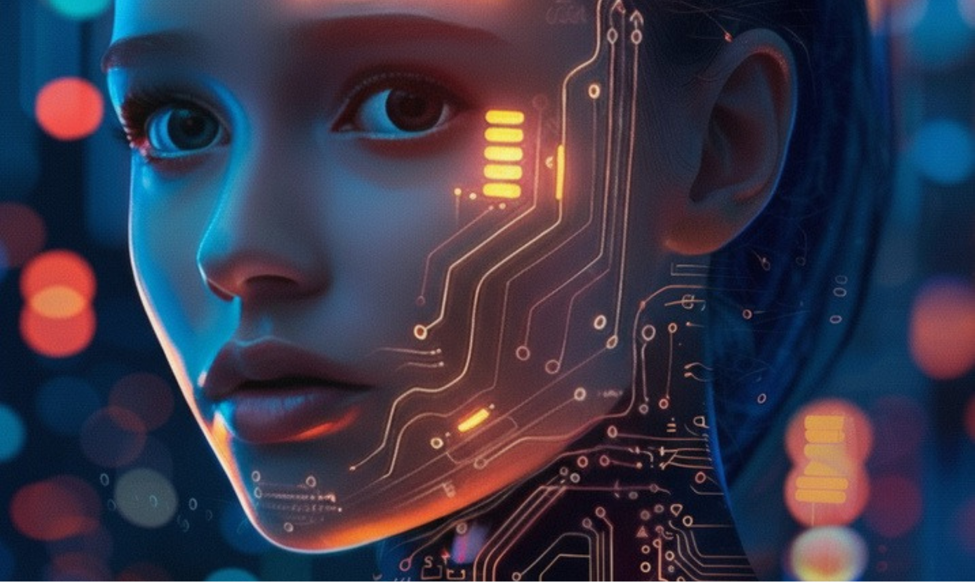 Graphic of a female with lights to show agentic AI.