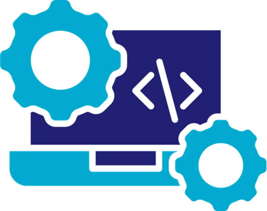 A blue and navy blue icon featuring two people sitting at a desk engaged in a meeting. Above them is a speech bubble and a lightbulb, symbolising the exchange of ideas and professional advice.