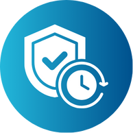 White shield with tick and clock Icon to show durability on a blue background