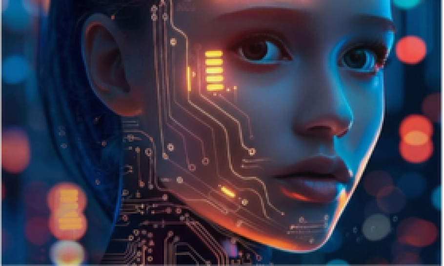 A girl with lights across her face to depict Agentic AI