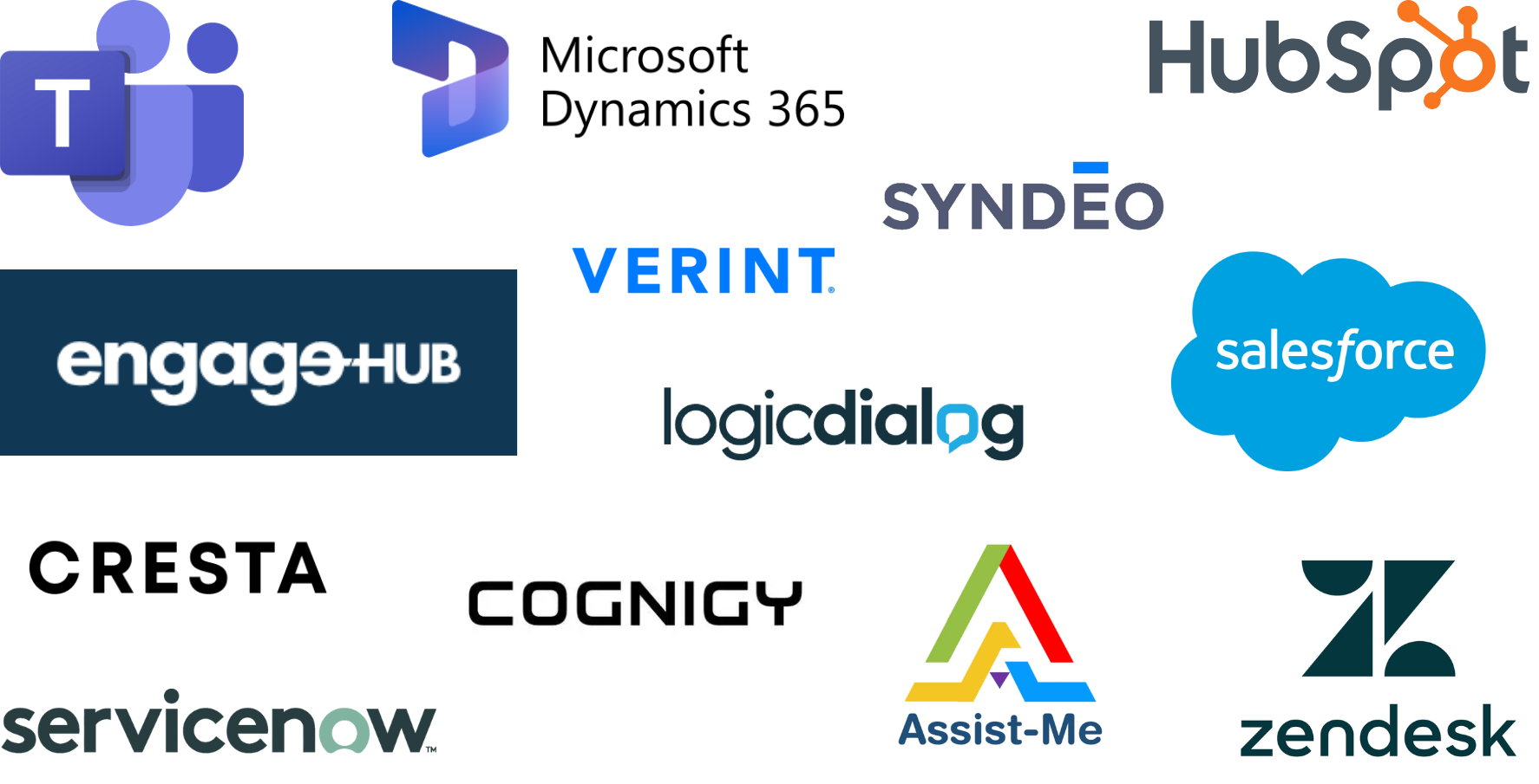 Integration logos for 8x8 Work platform such as Microsoft, Cognify, Salesforce and Hubspot.