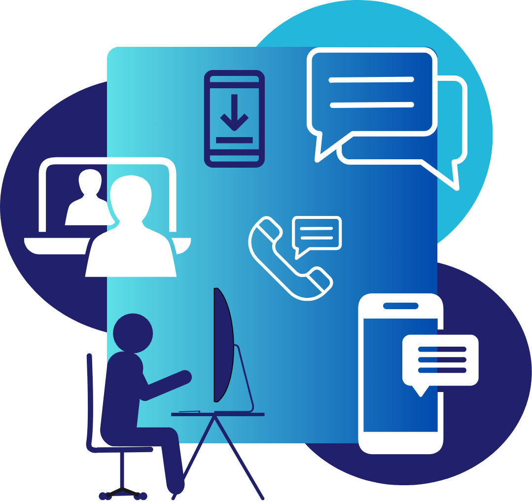 Blue background and with telephony icons