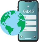 Mobile phone icon and graphic of earth