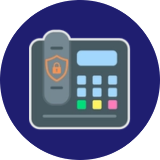 Office phone icon with coloured buttons with an orange padlock icon on top.