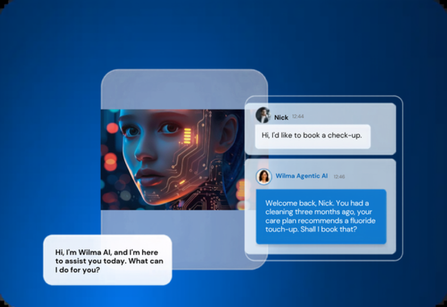 A Kite AI chatbot conversation showing Wilma AI greeting a website visitor and handling a booking enquiry before escalating to a human agent.
