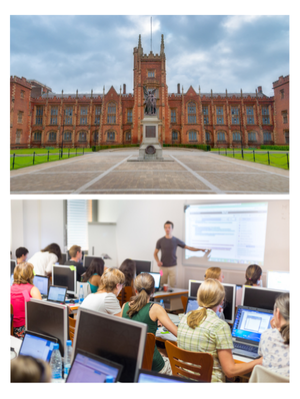 University building and lecture room