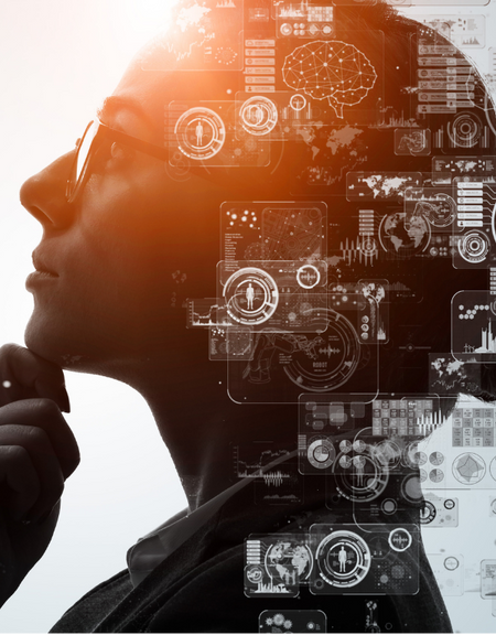 Photo of a female with icons overlayed to show artificial intelligence
