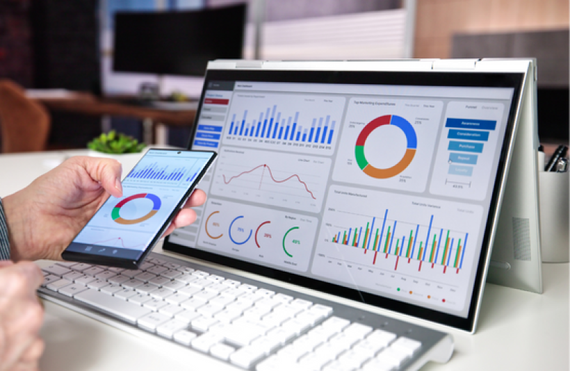 Dashboard of analytics on tablet and phone