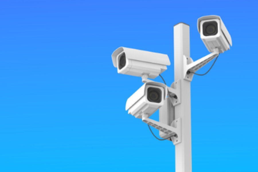 CCTV cameras on a blue sky