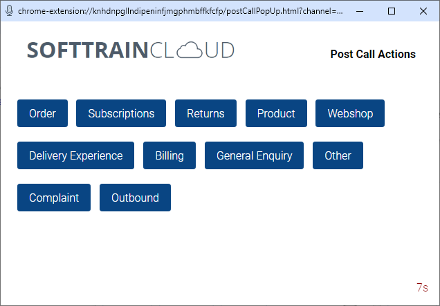 SoftTrain Cloud and Wildix Post Call Actions Primary reason selection screenshot 