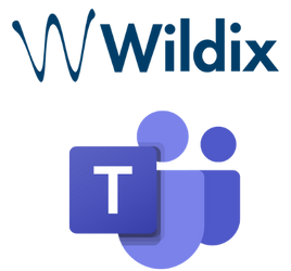 dark blue Wildix logo and purple Microsoft Teams logo on a transparent background. 