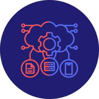 Half coral and half purple colour icon with a cloud phone and server to show API. 