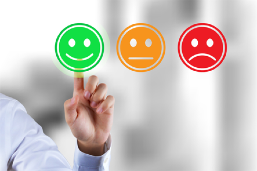 sentiment rating icons with a person picking an option