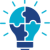 Light bulb icon made from puzzle pieces with light and dark blue segments.