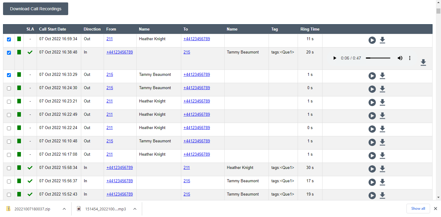 SoftTrain Cloud Call Recording Archive dashboard screenshot