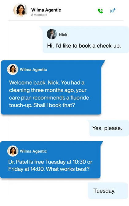 Example chatbot conversation using Wildix